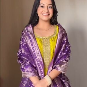 NWOT kanchipuram silk dupatta/stole in bright purple.